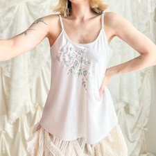 Vintage White Satin Floral Embroidered Camisole