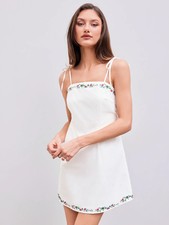 Cider Size L 10 12 White Embroidered Summer Mini Strappy DRESS Holiday Boho