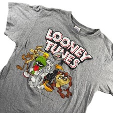 VTG Looney Tunes Y2K Delta Pro Weight Graphic T-Shirt Gray Mens M Bugs Bunny Taz