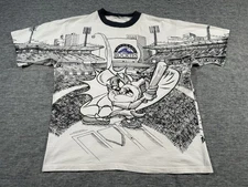 Vintage 90s Warner Bros Taz Colorado Rockies Shirt Single Stitch Sportswear 1995