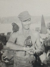 Vintage Snapshot Photo Shirtless Soldier Man With His Birds Gay Int