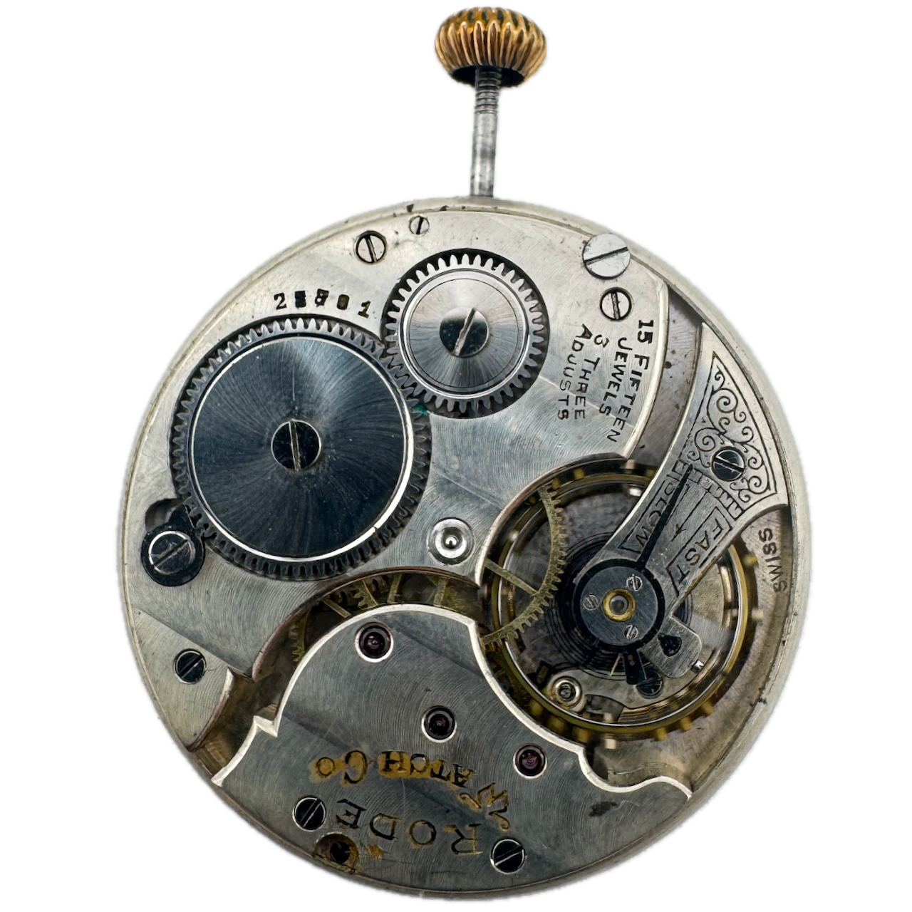 Vintage 39.5mm Rode 15 Jewel Mechanical Open Face Pocket Watch Movement Swiss