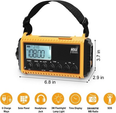 Raynic Emergency Radio, 5000mAh/18500mWh Weather Radio, Solar Hand Crank Radio w