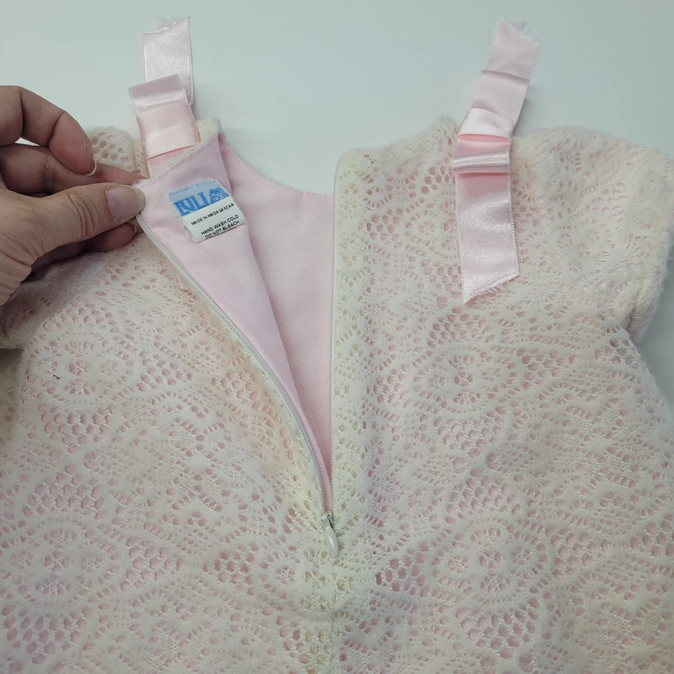 LULI & Me Baby девочек платье 6 М розовый кружевной атласный банты крышка рукав с подкладкой вечеринки наряд - Изображение 4 из 4