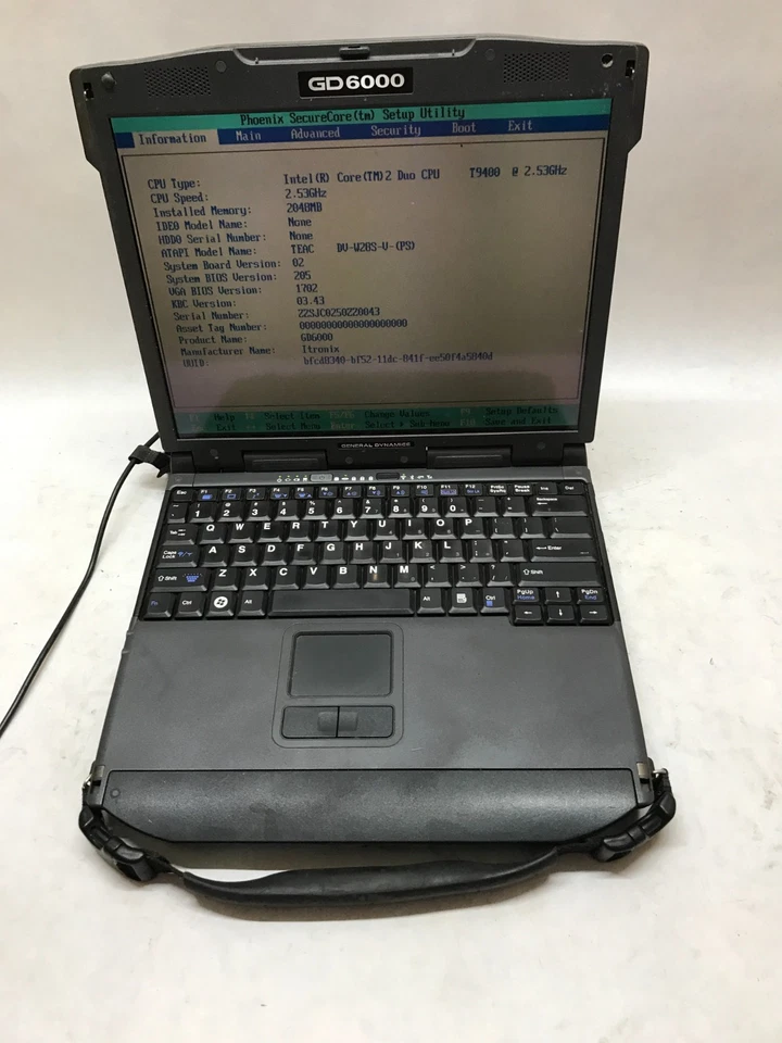 GENERAL DYNAMICS GD6000 Rugged Laptop Intel Core2Duo 2GB RAM NO HDD BOOTS!! - DW - Image 3 of 4