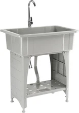 20-Gallon Plastic Utility Sink with Hot & Cold Faucet and Upgraded Height Grey