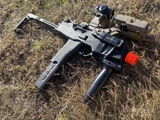 KWA KMP9R Gas SMG, hydra, red dot, and PEQ