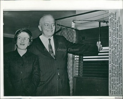 1959 Harold E Stassen & Wife Cast Ballots In Election Politics Wirephoto 8x10