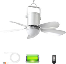 17'' USB-C Ceiling Fan Light, Quiet Battery Operated for Camping Outdoor Use