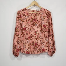LOFT Peach Pink Floral Textured Blouse Women's XS