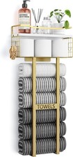 Towel Racks for Bathroom - Wall Mounted Metal Rack with Wood Plank, Bathroom