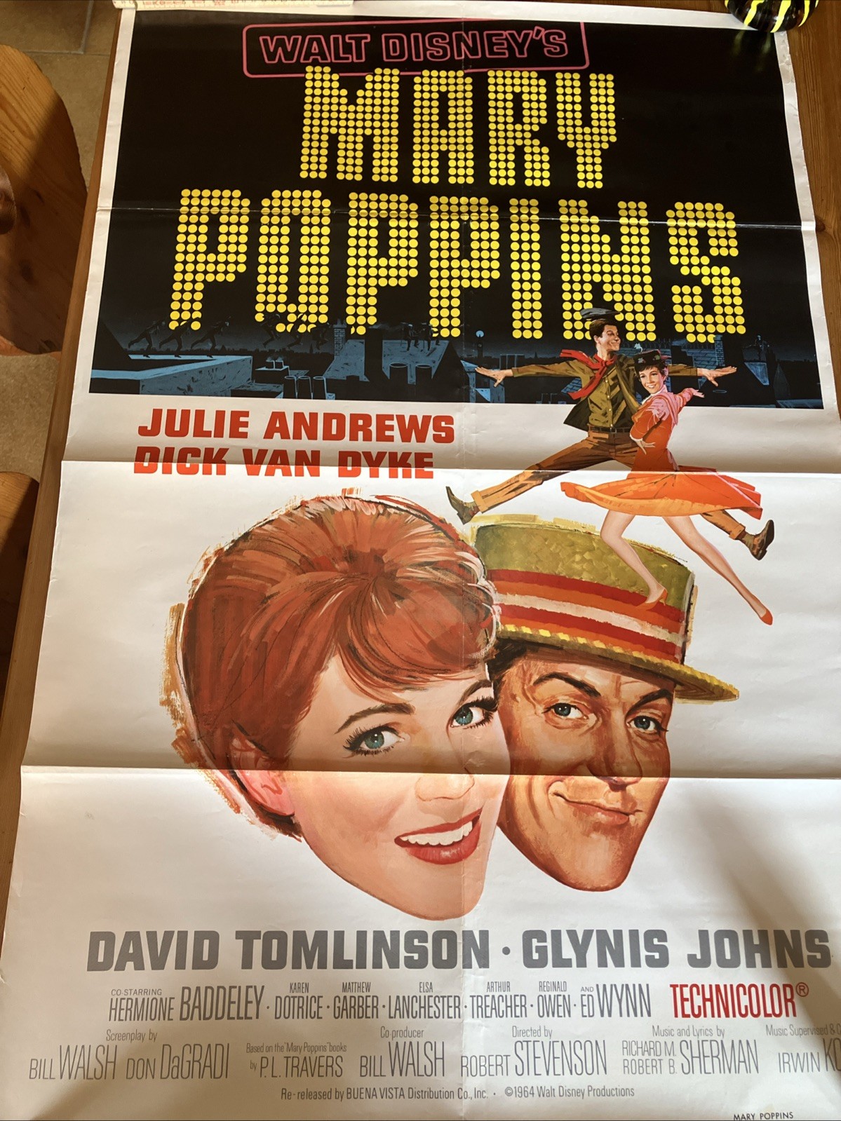 Genuine Vintage Walt Disney's Mary Poppins Original One Sheet Movie Poster Film