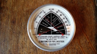 VINTAGE KLIMATOMETER FÜR VIEH - TEMP. & REL. Luftfeuchtigkeit - sehr guter Zustand & funktionsfähig