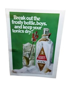 1968 Gilbey’s Gin Frosty Bottle Vintage Liquor Ad – Cocktail Bar Decor