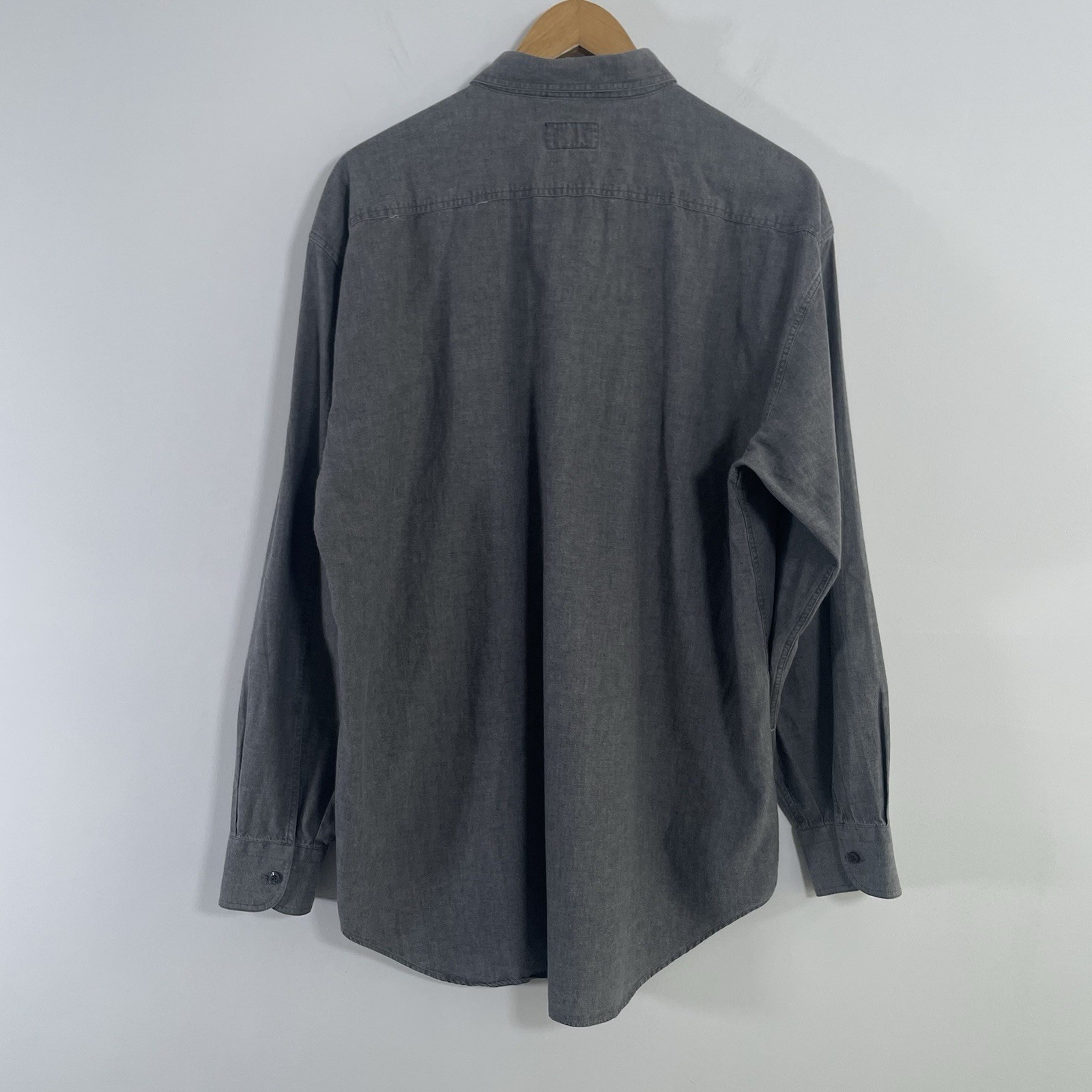 Vintage Valentino Jeans Shirt Sz 42 Grey Chambray Denim 80s 90s Button Up Logo thumbnail 11