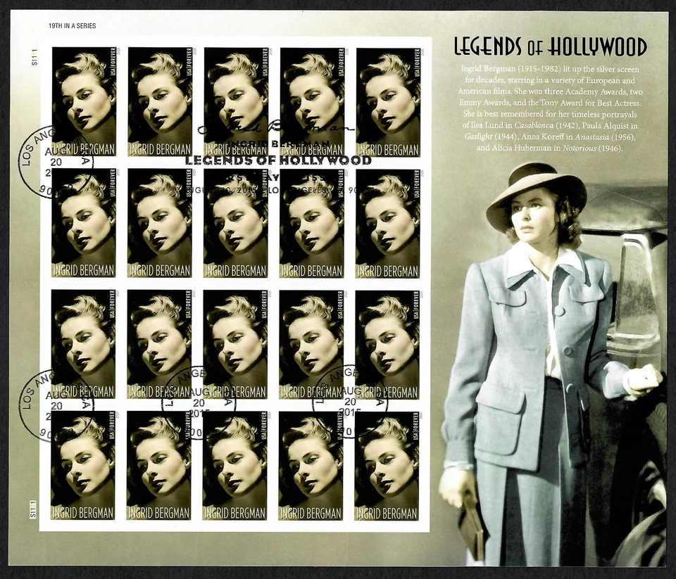 USA Forever 2015: Legends of Hollywood, Ingrid Bergmann, Bogen gestempelt - Bild 1 von 1