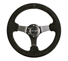 NRG Reinforced Steering Wheel (330mm / 3in Deep) Blk Suede w/Criss Cross Stitch