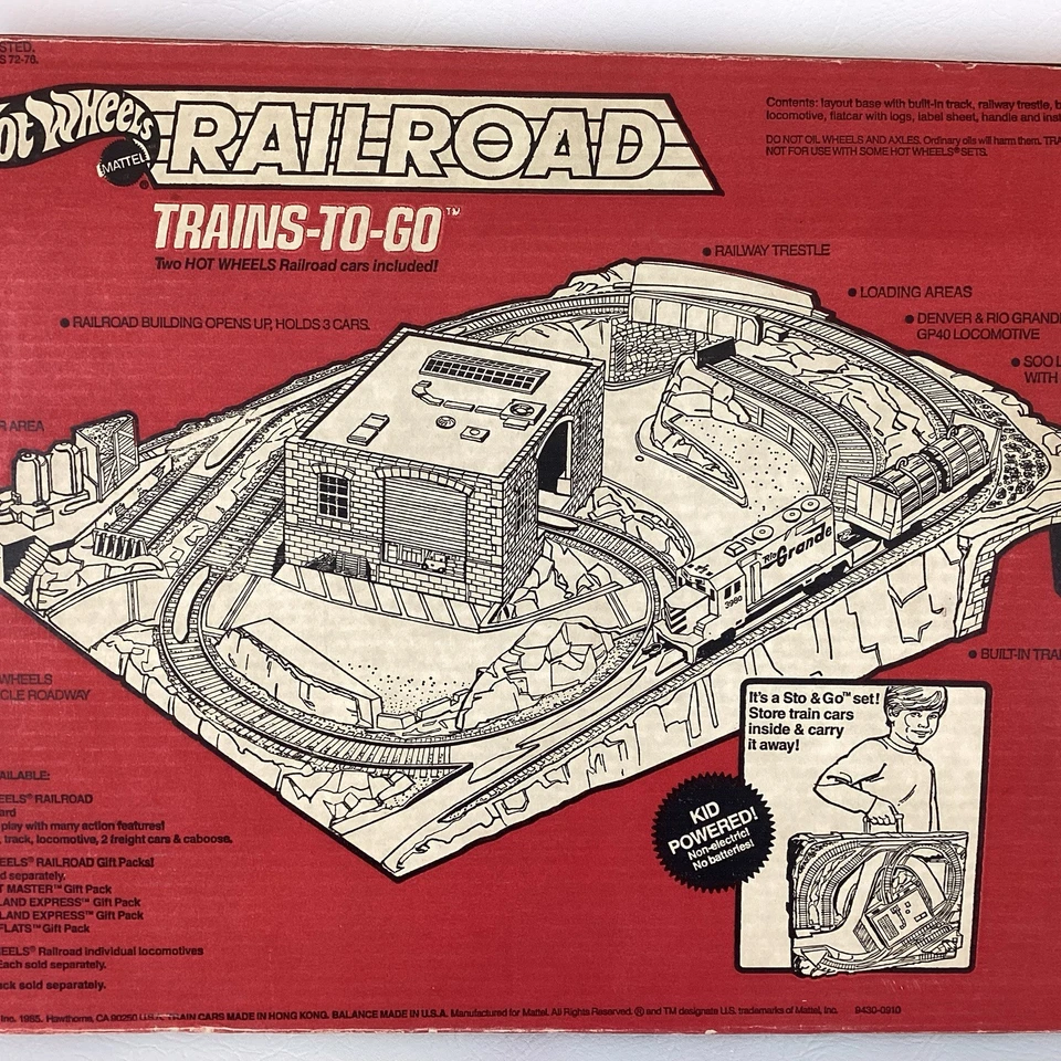 Hot Wheels Railroad Trains-To-Go with Box Mattel 1985 Vintage 80s Toy Rare - Image 3 of 4