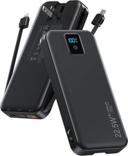 12000mAh Black Fast Charging Power Bank with Cords