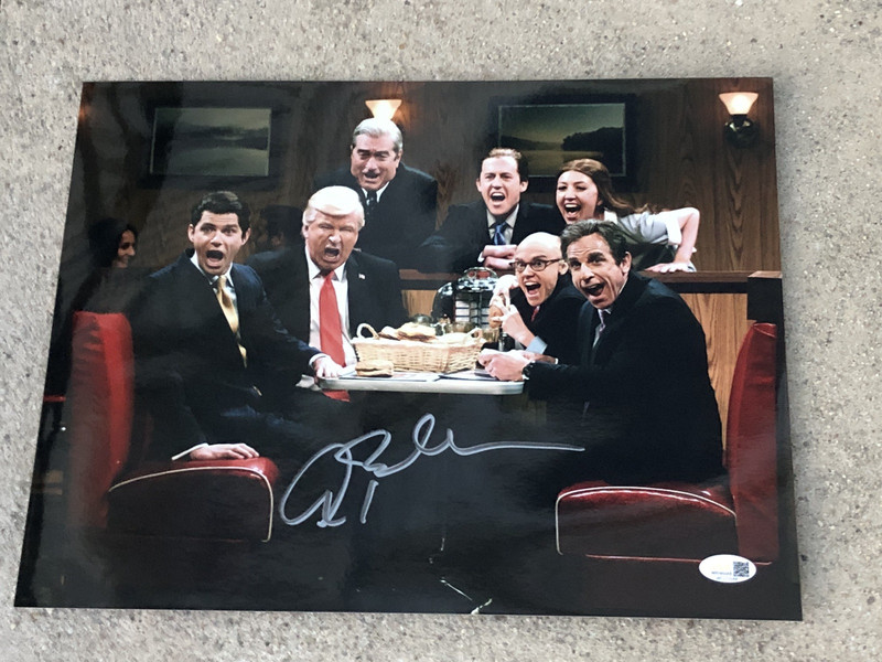 ALEC BALDWIN SIGNED 11X14 PRESIDENT DONALD TRUMP IMPRESSION  WITH SNL CAST JSA