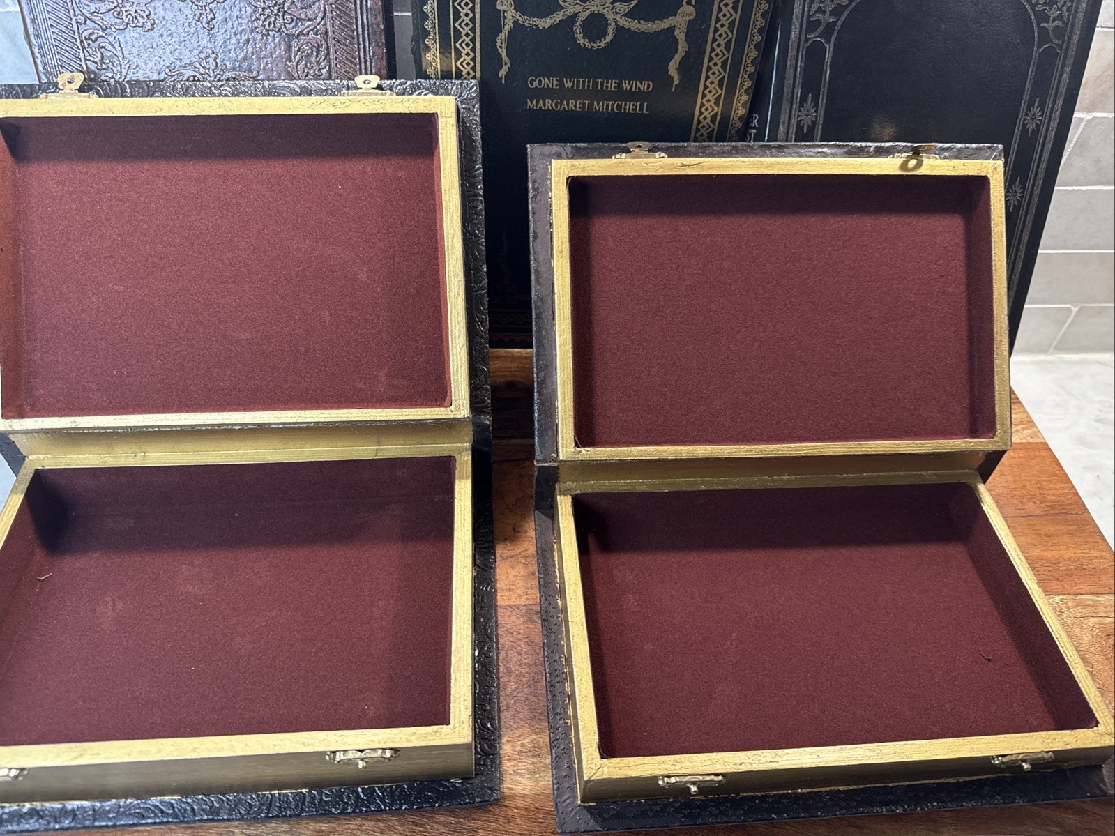 Decorative Faux Books Storage Boxes Wood Felt Lined Hollow Book Hide Lot Of 7