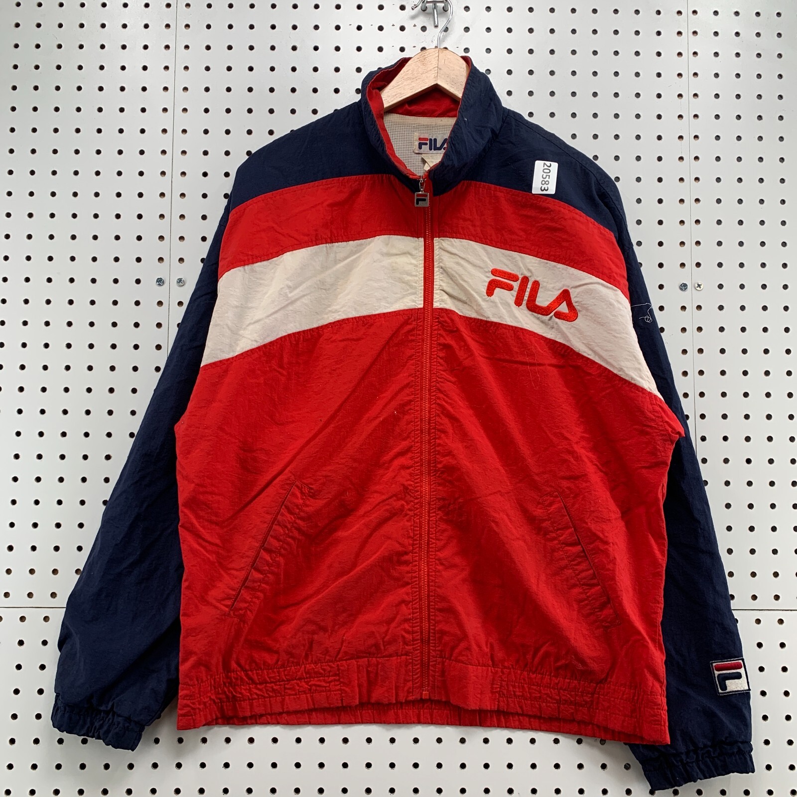 Giacca Vintage FILA Windbreaker Track Rosso Blu Bianco Colore Blocco Adulto S 23x27 5