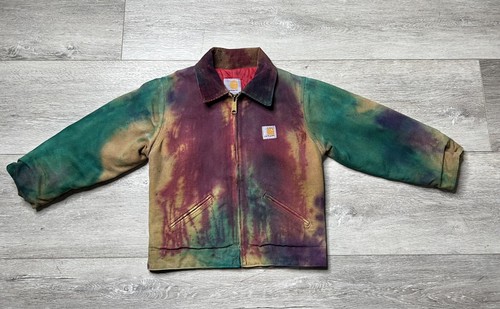 Vintage Carhartt Custom paint Tie Dye JQ606 Boys Quilt Lined Detroit Youth Sz 6 - Picture 2 of 8