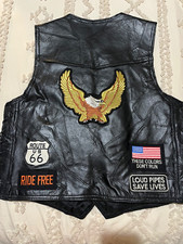 Diamond Plate, buffalo leather biker vest, with patches, size medium