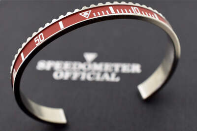 Speedometer Official Silver Steel Vintage Matte Red & Silver Bangle Bracelet