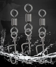 100pcs Fishing Ball Bearing Rolling Swivel Coastlock Snap Decoy Connector Clips