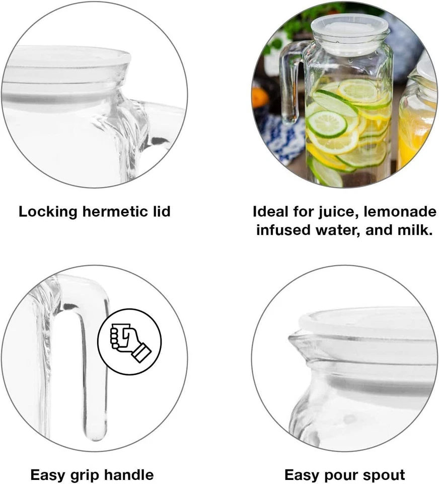 Bormioli Rocco Frigoverre 1 Litre Glass Jug/Pitcher w/ Airtight Frosted Lid - Image 4 of 4