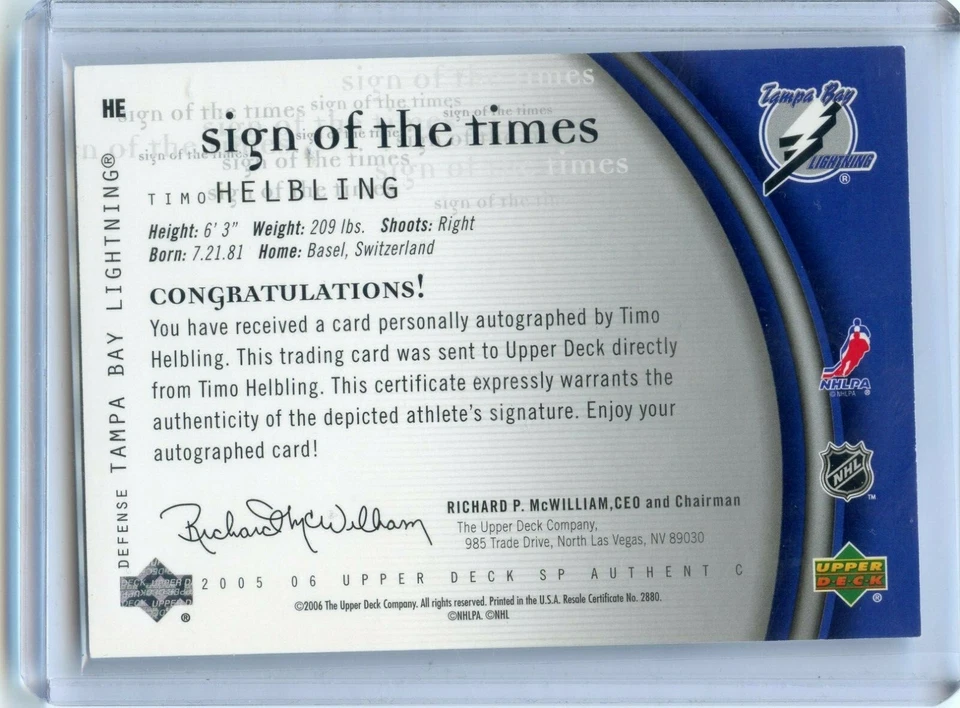  2005-06 SP Authentic Sign of the Times #HE Timo Helbling - Image 2 of 2