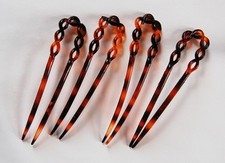 VINTAGE 4 TORTOISE PLASTIC HAIR FORKS PINS STICKS MADE IN FRANCE 4 inches