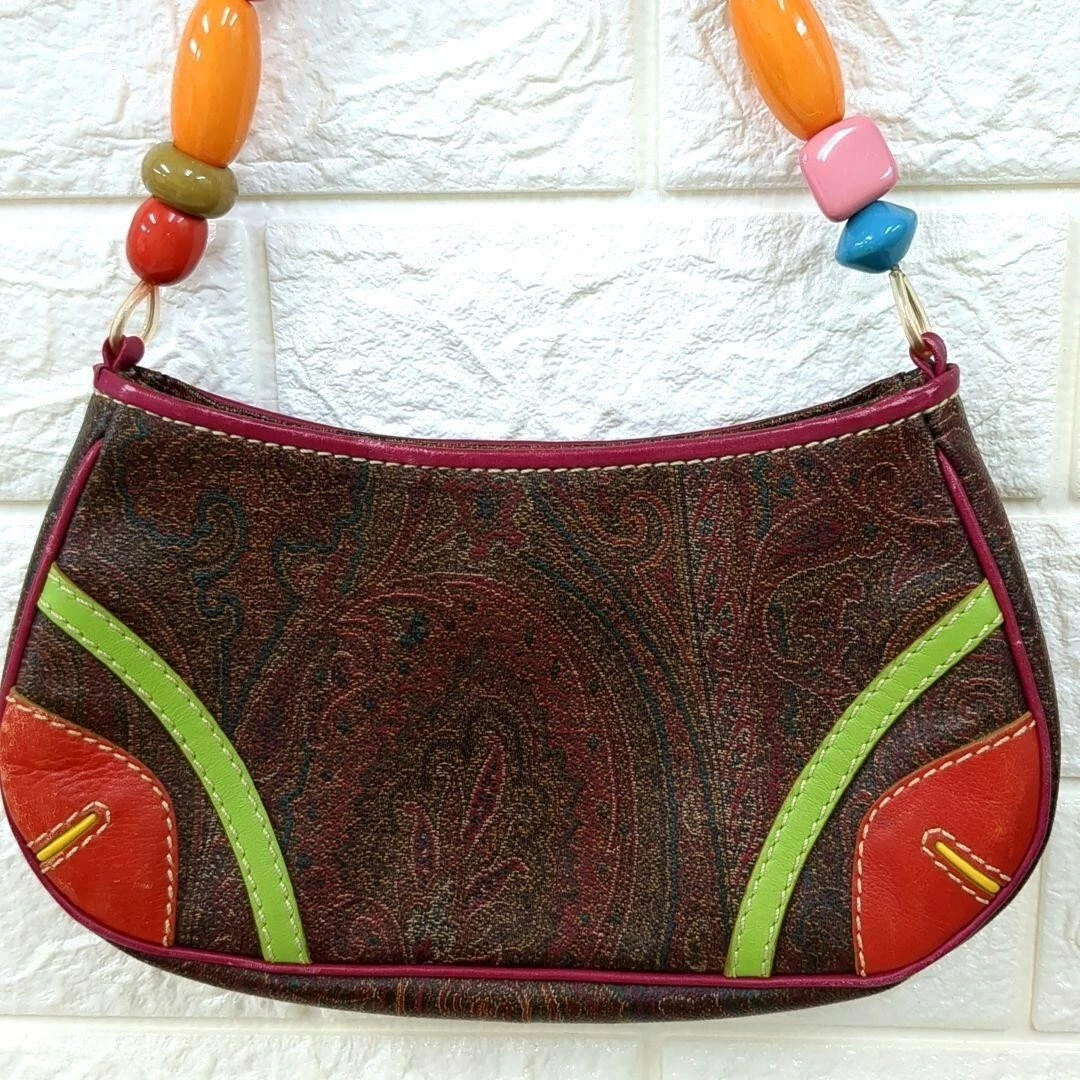 Etro Shoulder Bag with Paisley Beaded Strap made in Italy Used