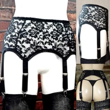 Women sexy High Waist Floral Lace Garter Belt 6 Straps Stocking Suspender S~3XL