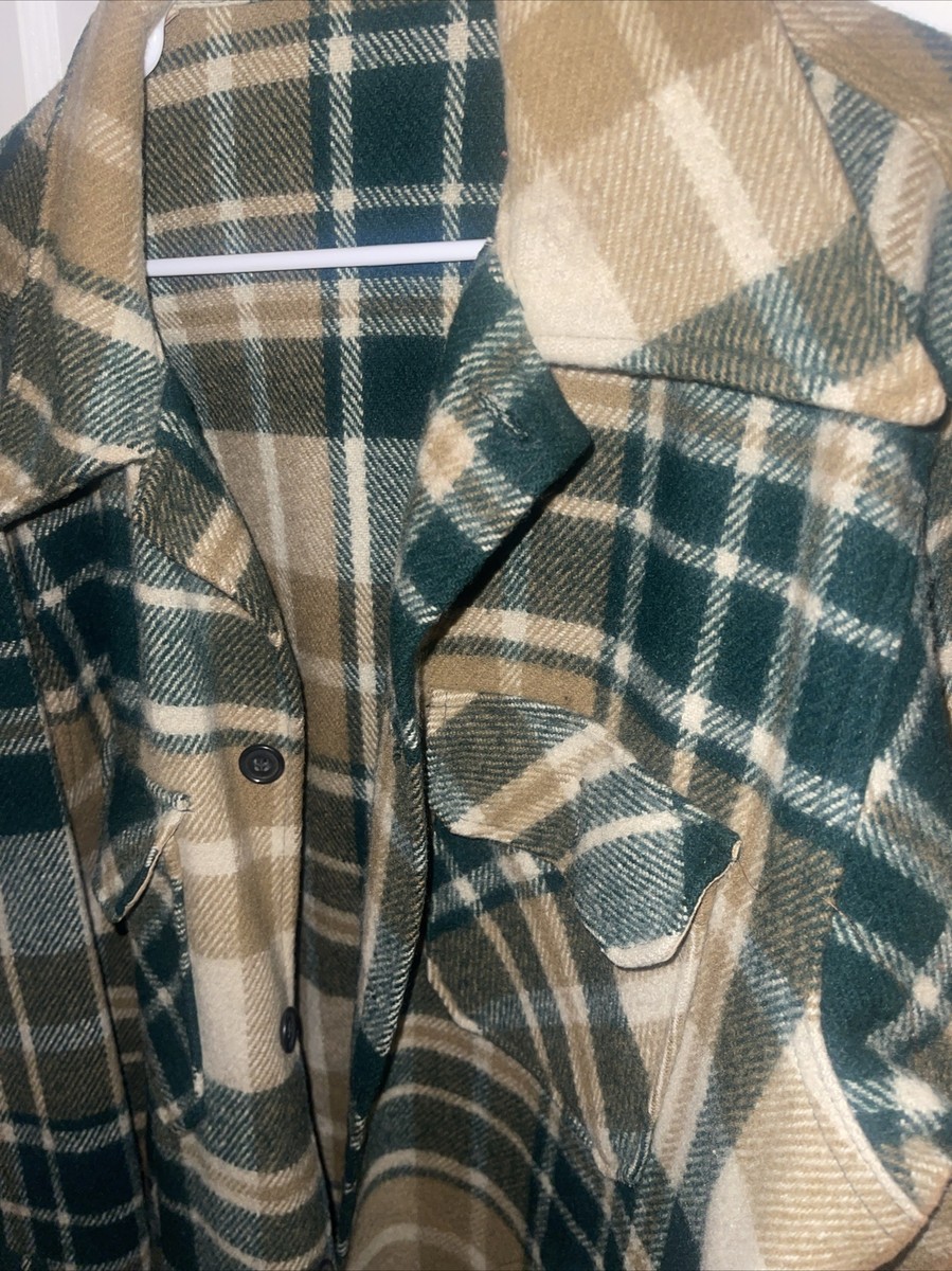 Vintage 60s Woolrich Flannel Shirt WPL 6635 Mens Wool Beige