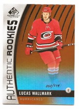 2017-18 SP GAME USED LUCAS WALLMARK ORANGE RAINBOW ROOKIE #60/114 (BLACKHAWKS)