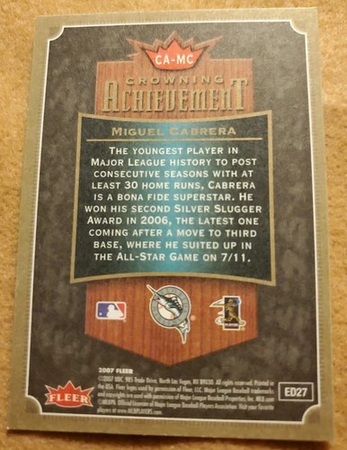 Miguel Cabrera 2007 Fleer Crowning Achievement #CA-MC Florida Marlins - Foto 2 di 2