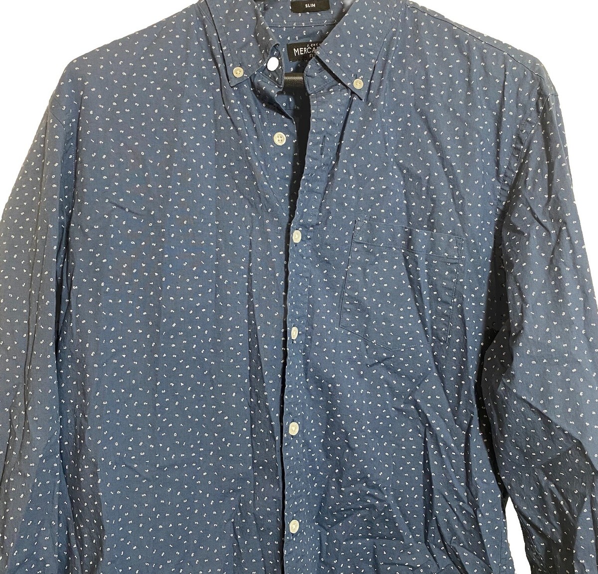 J Crew Mercantile Men's Dress Sz L Shirt Blue Speckled Button Up
