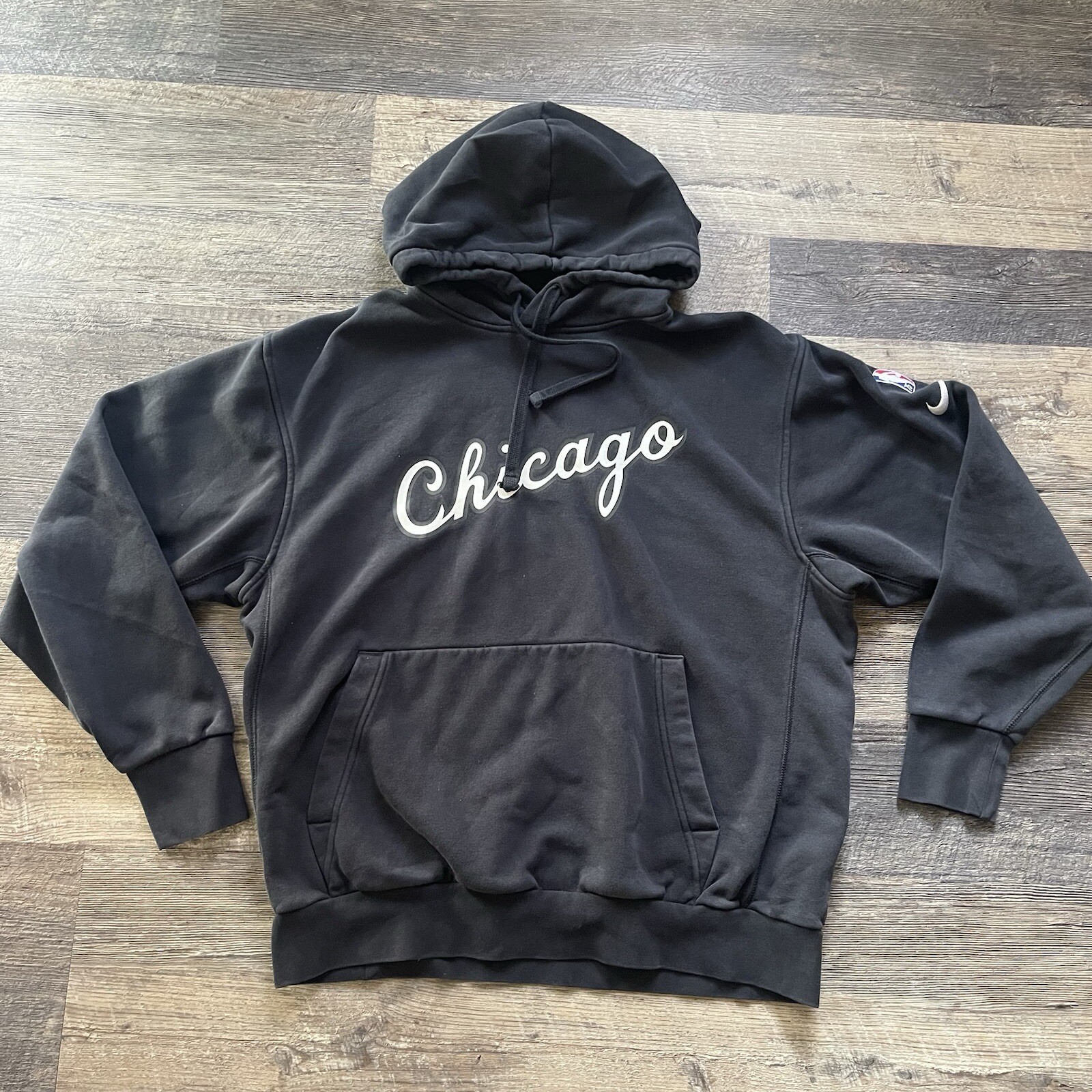 NIKE NBA 75th L Chicago Bulls City Hoodie Black Sweatshirt Swoosh Logo