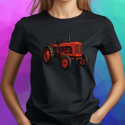 Women's Classic Tractor Motif Cotton T-Shirt Size S to 3XL