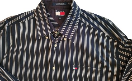 Vintage Tommy Hilfiger Button Up Shirt Adult XL Blue Stripe Men's - Picture 3 of 3