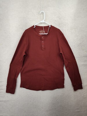 Sonoma Men Shirt Large Red 100% Cotton Long Sleeve 1/4 Button