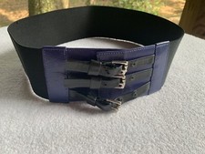 VTG Alden Howard Corset Belt Women Small Leather Elastic Cobalt Blue Black Silvr