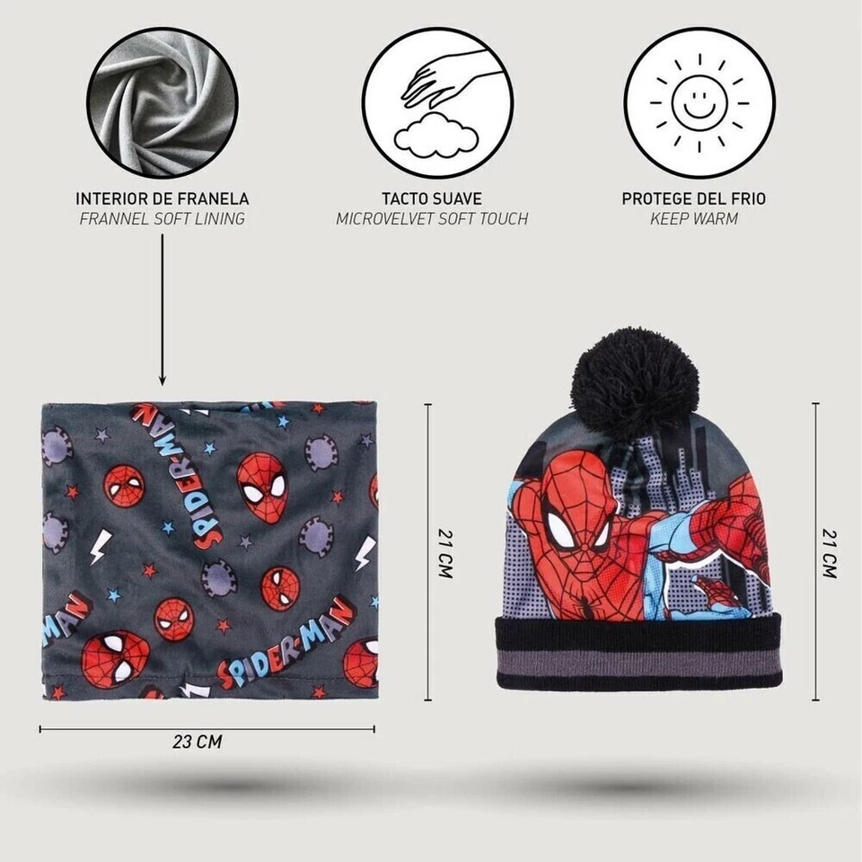 Capa De Spiderman Marvel De 3 A 7 Años Con Gorro Pompon Y Guantes De Invierno - Imagen 2 de 4