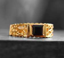 Black Onyx Ring Gold Plated Women Signet Ring Engagement Ring Gift For Her