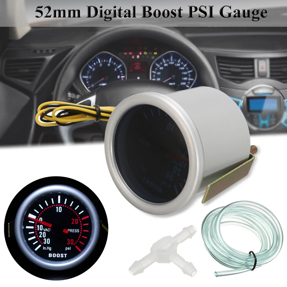 Цифровой и указательный светодиодный автомобильный измеритель давления турбонаддува 0-30 фунтов на кв. дюйм 12 В 2 дюйма 52 мм - Изображение 4 из 4
