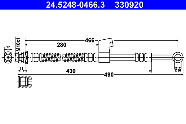 Ate 24.5248-0466.3 Bremsschlauch 466 Mm FüR Hyundai Getz 1.1-1.6 09.02-12.10-image