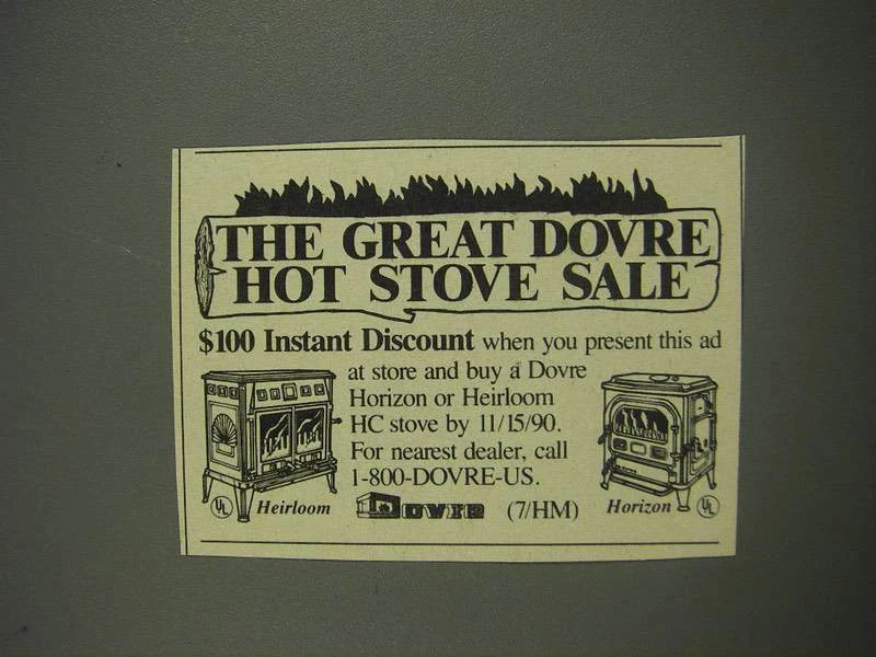 1990 Dovre Heirloom and Horizon Stoves Ad - The great Dovre hot stove sale  | eBay