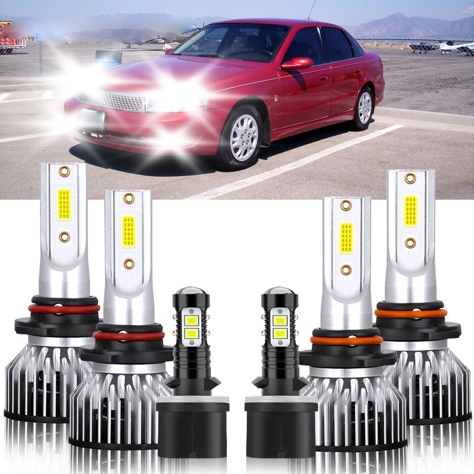 6x LED Headlight Hi Lo Beam+Fog Light Bulbs White Kit For Saturn LW200 2001-2002